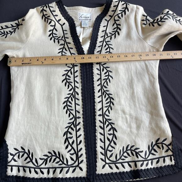 Linea Louis Dell'Olio Jacket Blazer Women Small Linen Embroidered Cream - Picture 9 of 12
